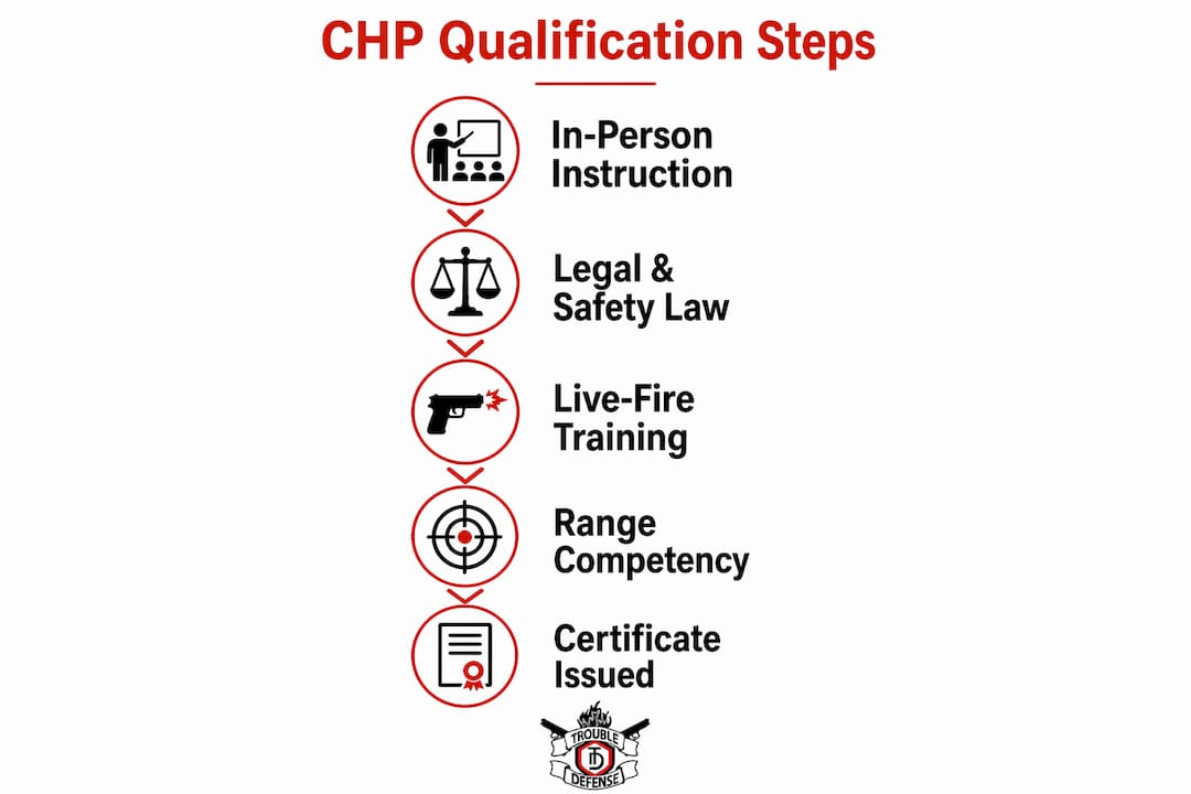 Infographic outlining steps to qualify for Virginia CHP