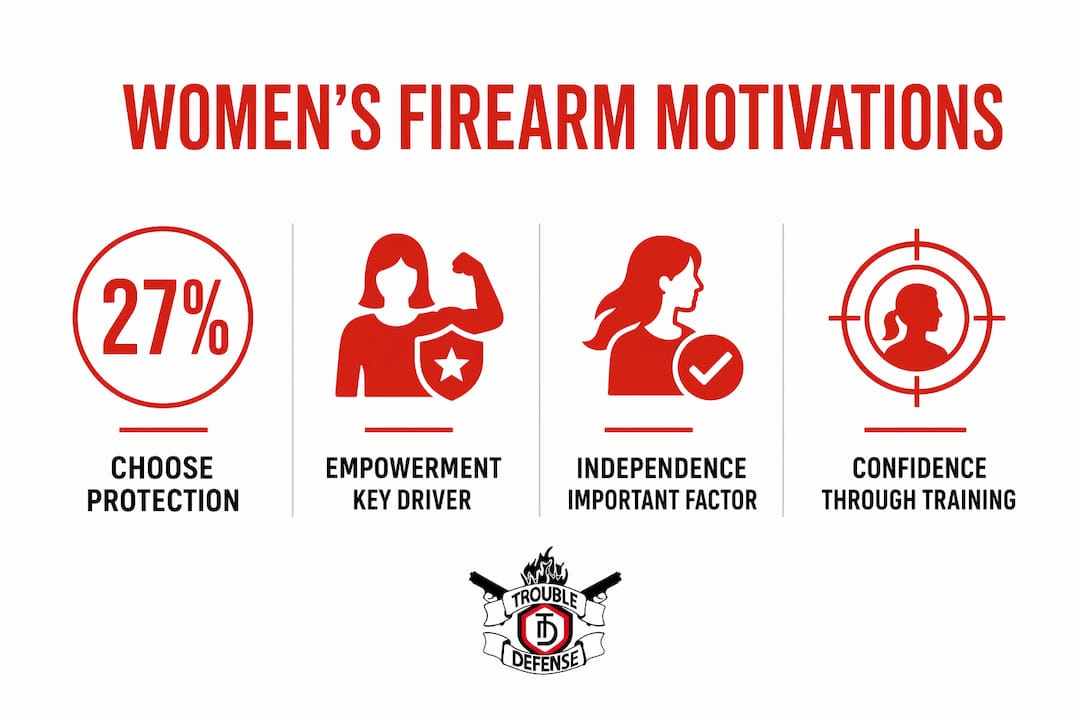 Infographic showing key motivations for women firearm ownership