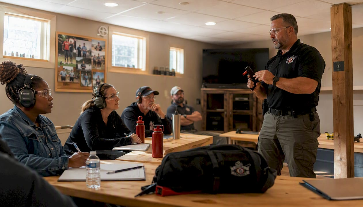 Adults in firearm safety class at Fairfax academy