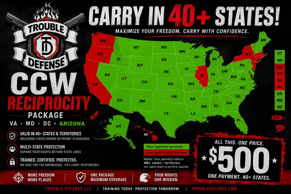 Trouble Defense Multi-State CCW Package potential 40 plus state coverage map