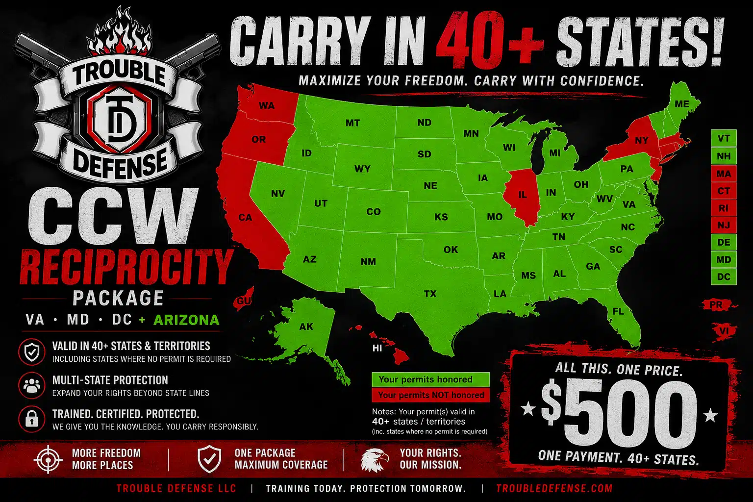 Trouble Defense multi-state concealed carry package promotional graphic