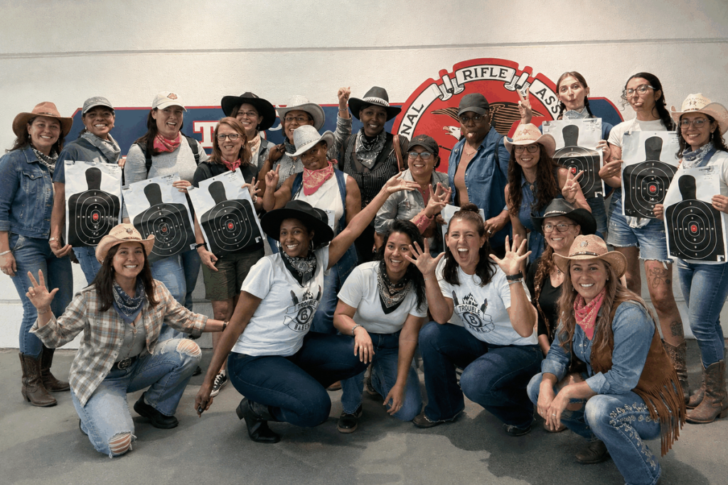 A women’s group at a Trouble Defense range training event
