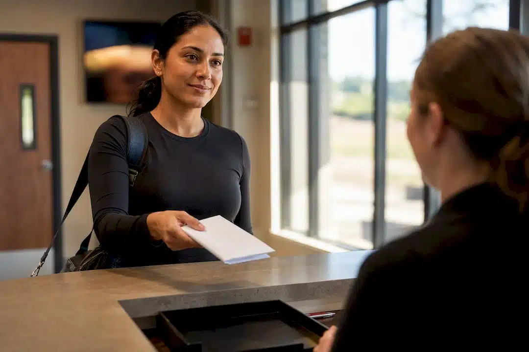 Adult presenting consent letter at range check-in