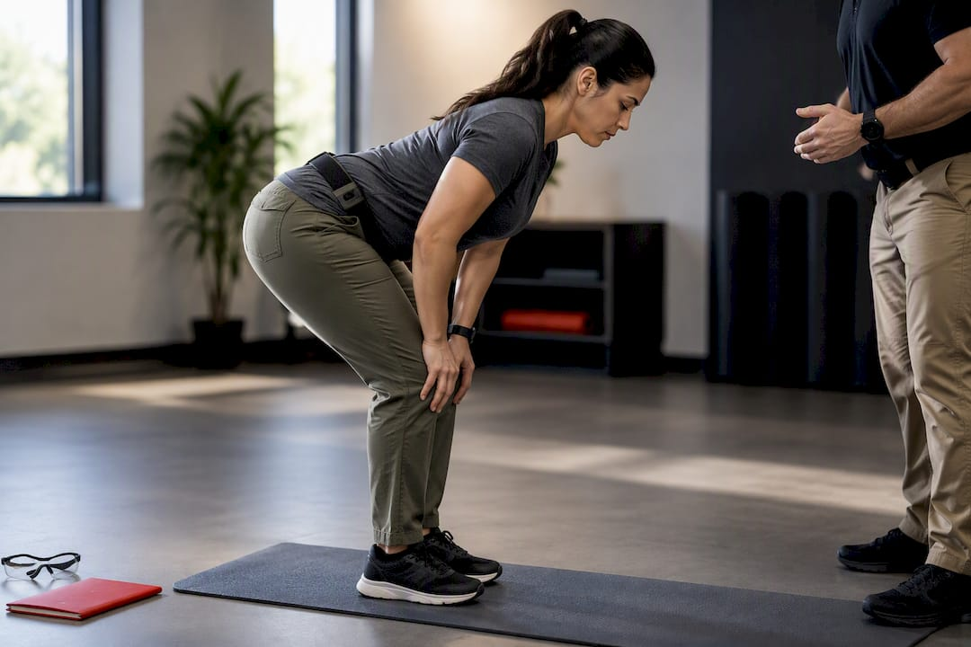 Student practicing safe hip hinge mechanics