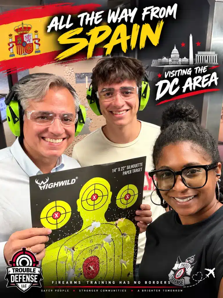 Trouble Defense guests visiting from Spain with an instructor and range target