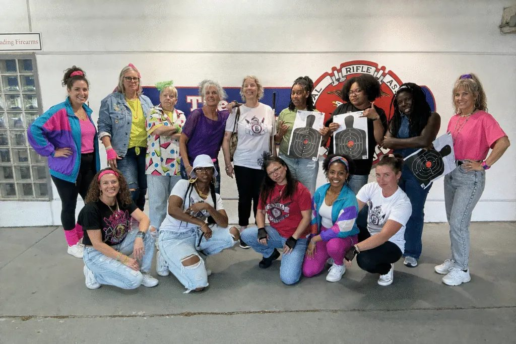 Trouble Defense women’s beginner firearm training class group at NRA Range in Northern Virginia