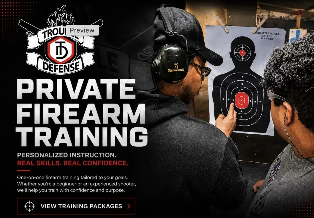 Private firearm training lesson with instructor at Northern Virginia indoor range